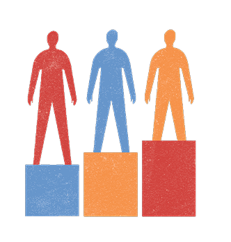 three people on blocks